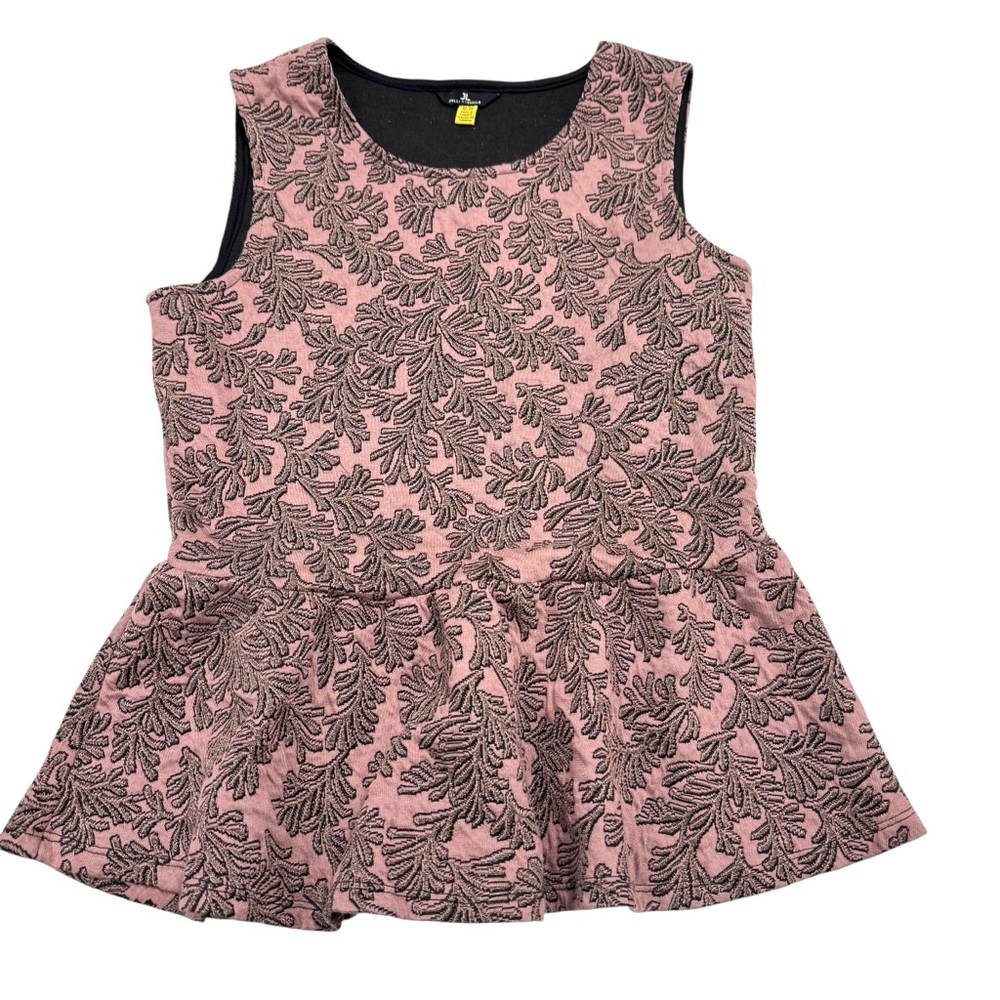 Jules &‎ Leopold Peplum Top - Sleeveless Blouse Pink Black Leaf Pattern Medium